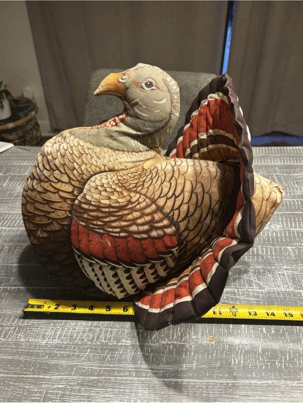Vintage Stuffed Turkey Thanksgiving Decor Centerpiece Fabric